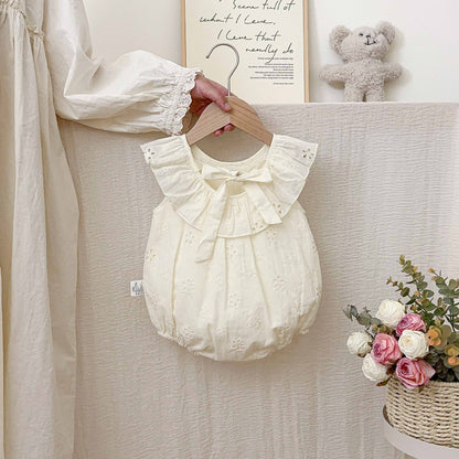 Summer Arrival Baby Girls Cute Solid Color Sleeveless Flowers Pattern Onesies with Collar, MyKids-USA®, Baby One-Pieces, MyKids-USA -  -  -  -  -  -  - 