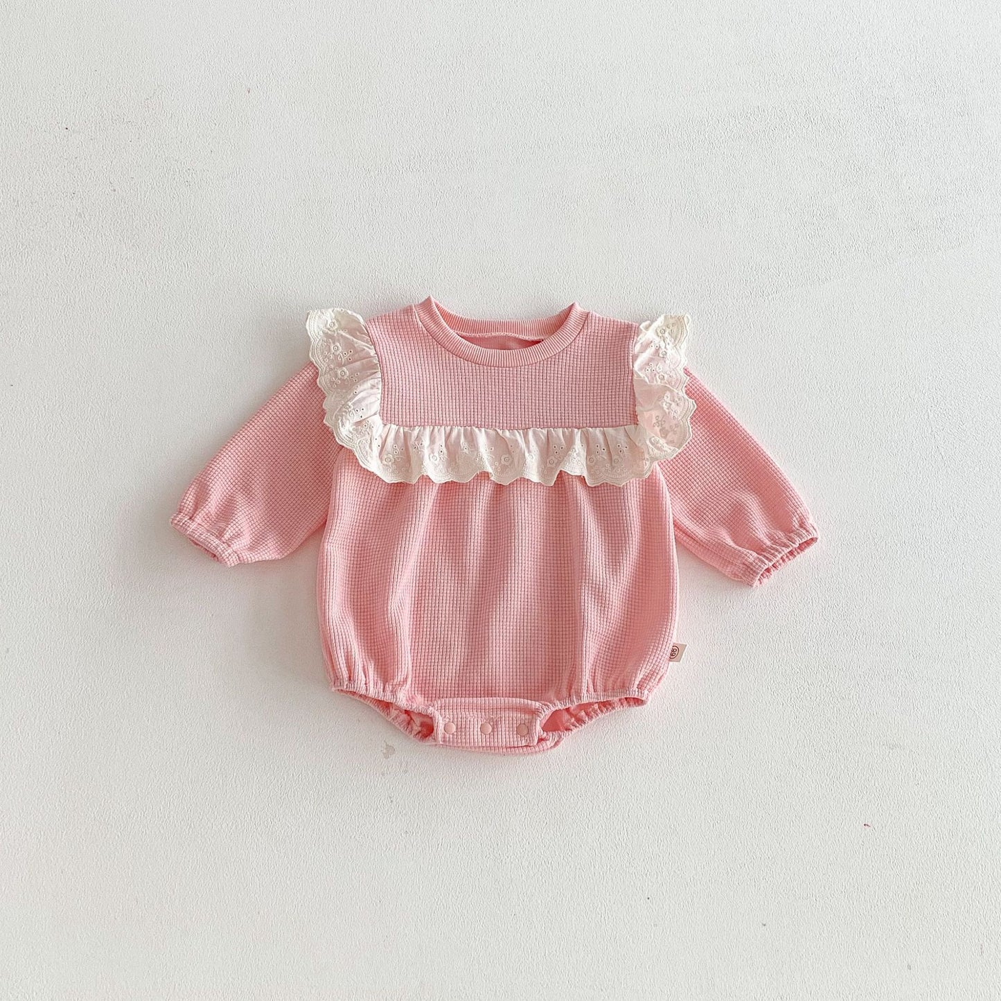 Spring Arrival Baby Girls Long Sleeves Crew Neck Waffle Grid Bodysuit, MyKids-USA®, Bodysuits, MyKids-USA - Size/Age - 66 (3-6M) - Color - Pink -  -  - TR2603162151-B.