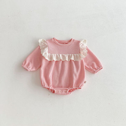 Spring Arrival Baby Girls Long Sleeves Crew Neck Waffle Grid Bodysuit, MyKids-USA®, Bodysuits, MyKids-USA - Size/Age - 66 (3-6M) - Color - Pink -  -  - TR2603162151-B.
