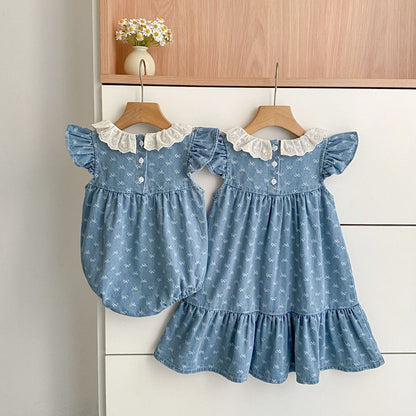 Summer Girls Cute Denim Butterfly-bows Pattern Onesies and Dress – Princess Sister Matching Set, MyKids-USA®, Baby & Toddler Outfits, MyKids-USA -  -  -  -  -  -  - .