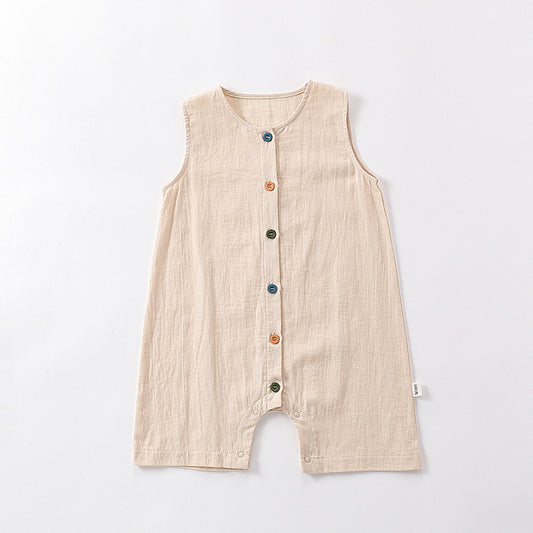Summer Design Solid Color Crew Neck Single Breasted Colorful Button Sleeveless Rompers, MyKids-USA®, Baby One-Pieces, MyKids-USA - Size/Age - 66 (3-6M) - Color - Beige -  -  - TR2404131134-A.
