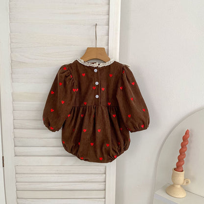 MyKids-USA® Autumn Hearts Pattern Baby Kids Girls Princess Long Sleeves Bodysuit