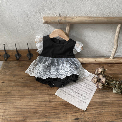 Summer Arrival Baby Girls Fly Sleeves Flowers Pattern Tulle Patchwork Bodysuit Dress
