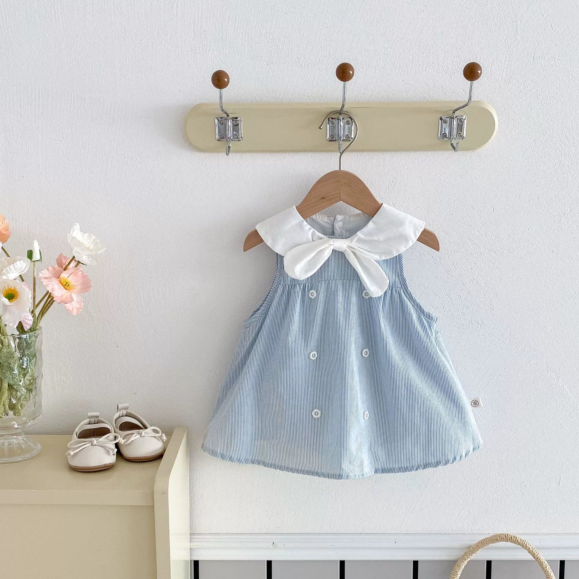 Summer Arrival Baby Girl Striped Pattern Sleeveless Dress with Butterfly-bow Tied Collar, MyKids-USA®, Baby & Toddler Dresses, MyKids-USA -  -  -  -  -  -  - 