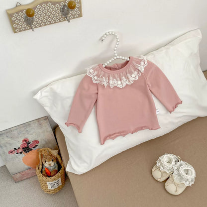 Autumn Arrival Baby Girls Color Patchwork Long Sleeves Lace Embroidered Pattern Collar Top, MyKids-USA®, Shirts, MyKids-USA -  -  -  -  -  -  - 