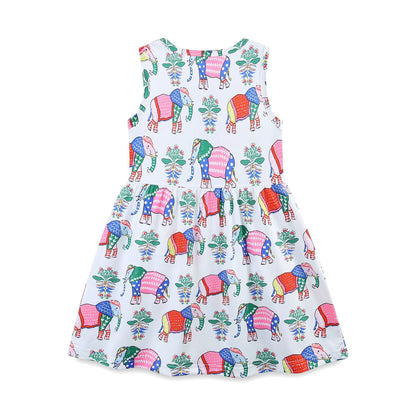 Summer Arrival Colorful Flowers and Elephants Pattern Sleeveless Crew Neck Dress for Stylish Girls, MyKids-USA®, Baby & Toddler Dresses, MyKids-USA -  -  -  -  -  -  - 