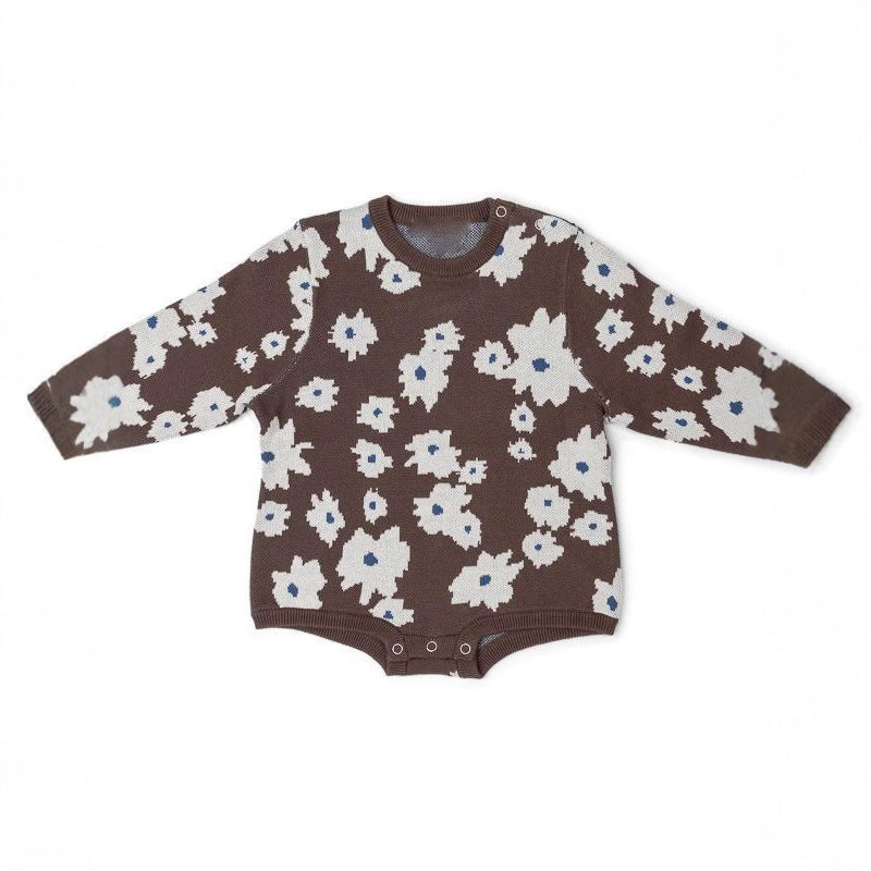 Arrival Autumn and Winter Baby Girls Floral Pattern Long Sleeves Knitted Bodysuit