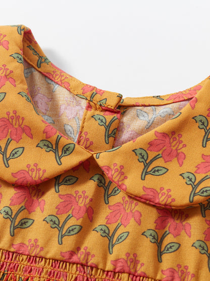Baby Girls Peter Pan Collar Short Sleeves Floral Vintage Dress