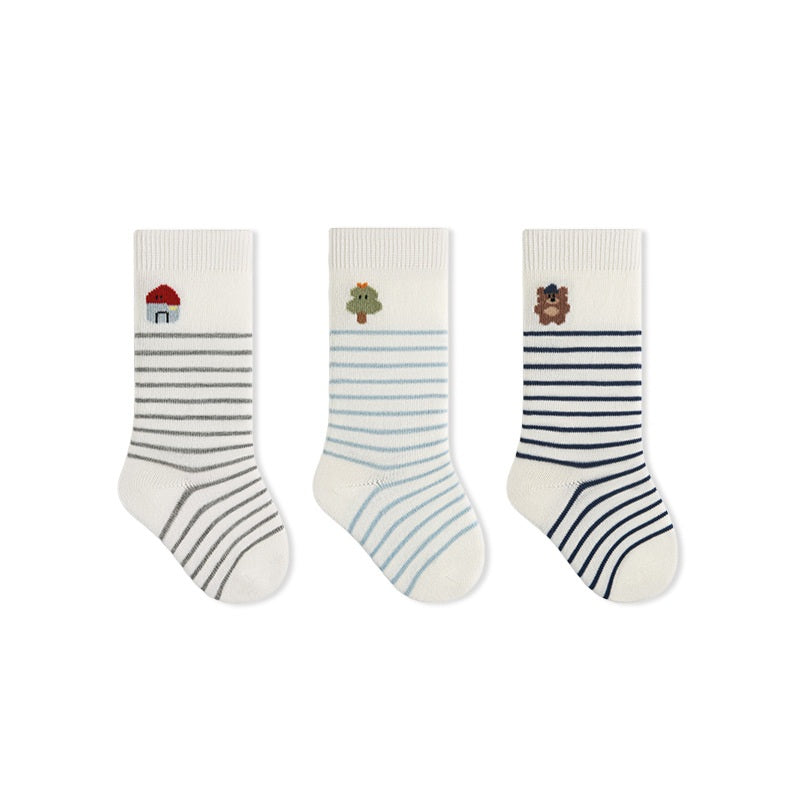 Autumn and Spring Baby Boys and Girls Cute Cartoon and Striped Pattern Socks 1 Lot=3-Pair Set, MyKids-USA®, Baby & Toddler Socks & Tights, MyKids-USA - Size/Age - XS (0-6M) - Color - Grey -  -  - TR2601311103-A.