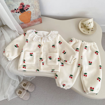 Winter and Autumn Baby Kids Girls Long Sleeves Cartoon and Cherry Pattern Top and Pants Pajamas Clothing Set, MyKids-USA®, Pajamas, MyKids-USA - Size/Age - 73 (6-9M) - Color - Red -  -  - TR2511291805-C