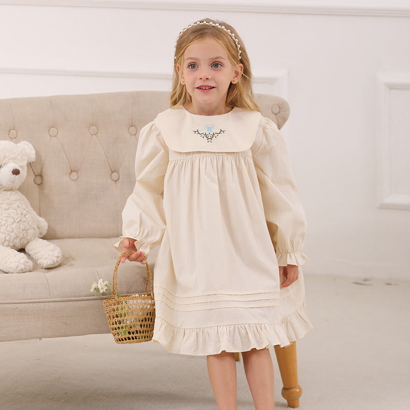 Spring and Autumn Vintage Flowers Embroidered Long-sleeved Dress for Stylish Girls, MyKids-USA®, Baby & Toddler Dresses, MyKids-USA -  -  -  -  -  -  - 