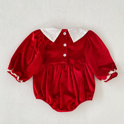 MyKids-USA® Autumn Lace Trim Baby Kids Girls Princess Long Sleeves Color Patchwork Bodysuit