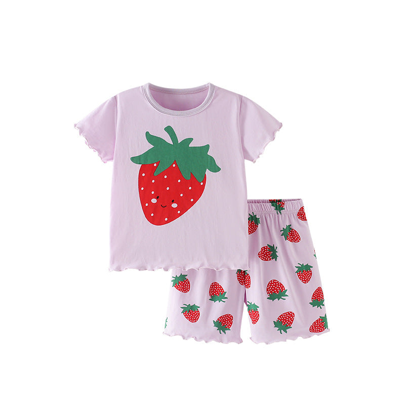 Summer Baby Kids Strawberry Cartoon Pattern T-shirt and Shorts Clothing Set for Girls, MyKids-USA®, Baby & Toddler Outfits, MyKids-USA - Size/Age - 100 (2-3Y) - Color - Pink -  -  - TR2504271821-A