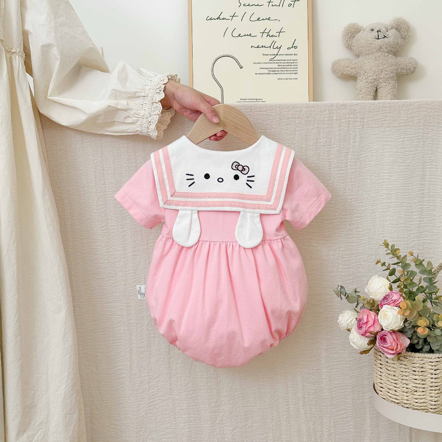 Summer Arrival Baby Girls Cute Preppy Short Sleeves Color Patchwork Onesies with Navy Collar, MyKids-USA®, Baby One-Pieces, MyKids-USA -  -  -  -  -  -  - 