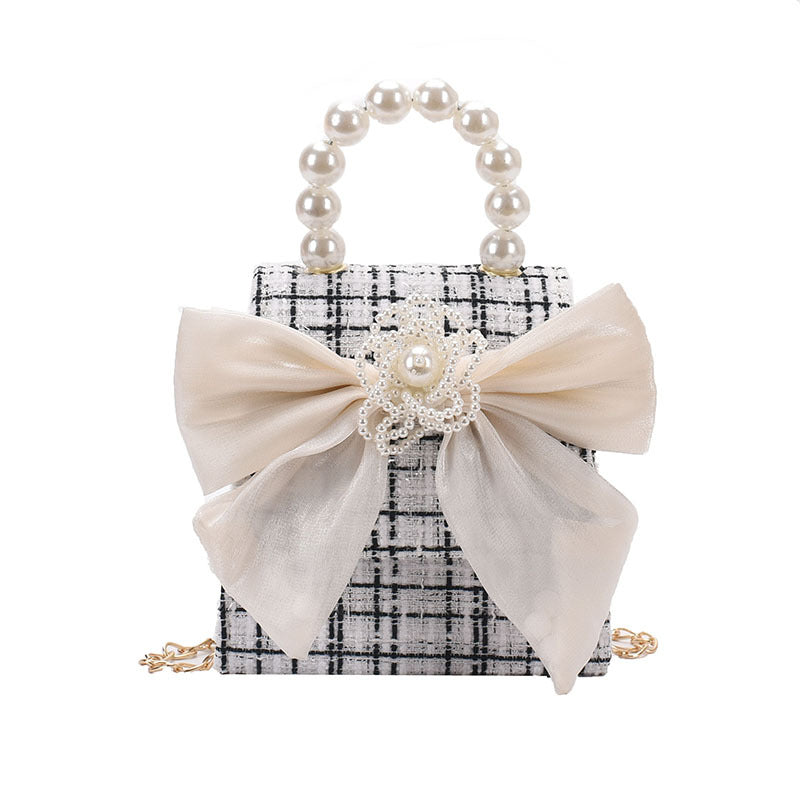 Stylish Carry-On Girls’ Portable Beaded Crossbody Handbag With Bow