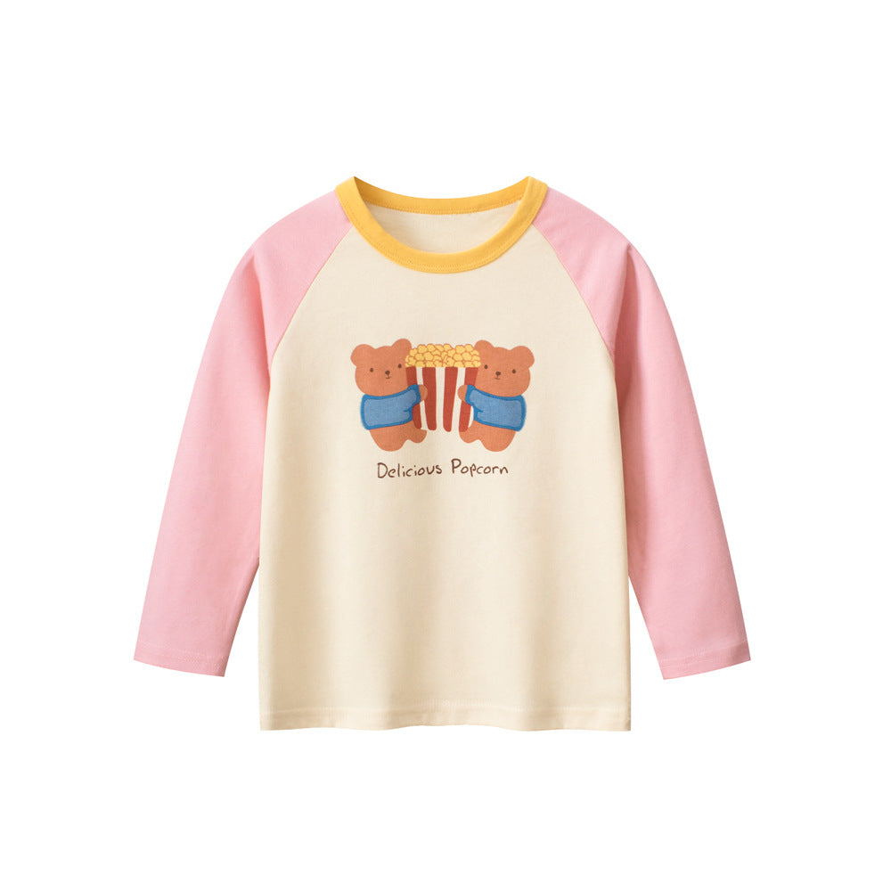 Kids Girls Animals Cartoon Print Crew Neck Long Sleeves Color Patchwork Shirt, MyKids-USA®, Baby & Toddler Outerwear, MyKids-USA - Size/Age - 90 (12-24M) - Color - Beige -  -  - TR2408270935-B