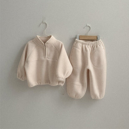 MyKids-USA® Winter and Autumn Baby Kids Unisex Fleece-Lined Plain Pullover and Pants Clothing Set