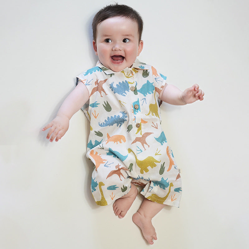 Summer Arrival Baby Unisex Sleeveless Cartoon Dinosaurs Pattern Single Breasted Rompers, MyKids-USA®, Baby One-Pieces, MyKids-USA -  -  -  -  -  -  - 