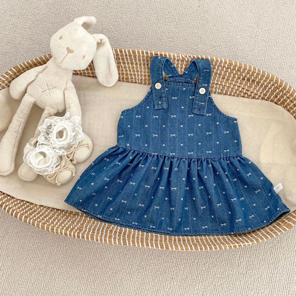 Spring and Autumn Baby Kids Girls Cherry Pattern Long Sleeves Beige Top and Denim Sleeveless Dress Clothing Set, MyKids-USA®, Baby & Toddler Dresses, MyKids-USA -  -  -  -  -  -  - 