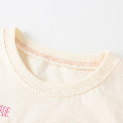 Summer Girls’ Plant and Letters Pattern Decorated T-shirt in European and American Style, MyKids-USA®, Baby & Toddler Tops, MyKids-USA -  -  -  -  -  -  - 