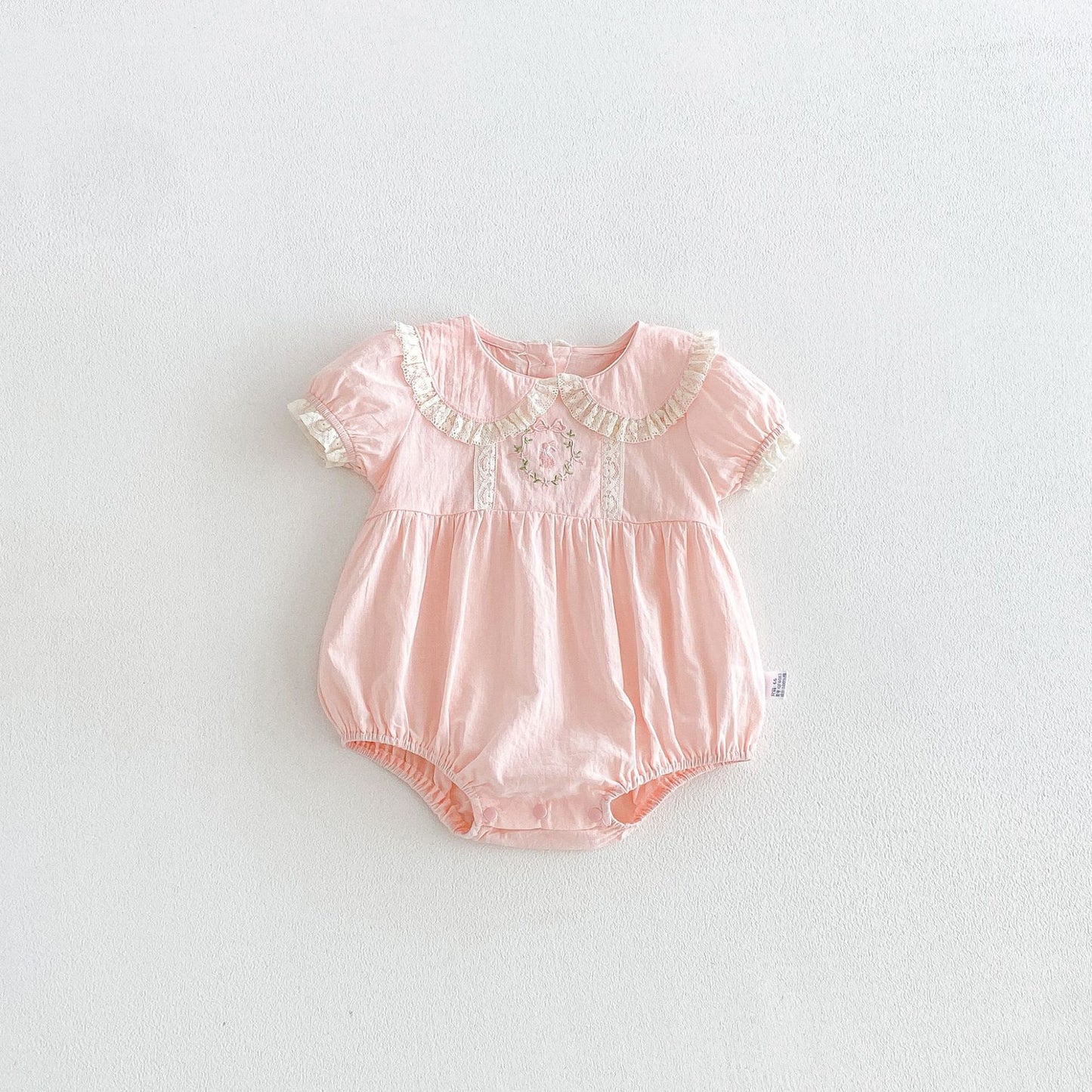Summer Arrival Baby Girls Short Sleeves Embroidery Pattern Lace Trim Bodysuit, MyKids-USA®, Baby & Children's One-Pieces, MyKids-USA - Size/Age - 66 (3-6M) - Color - Pink -  -  - TR2605242359-A.