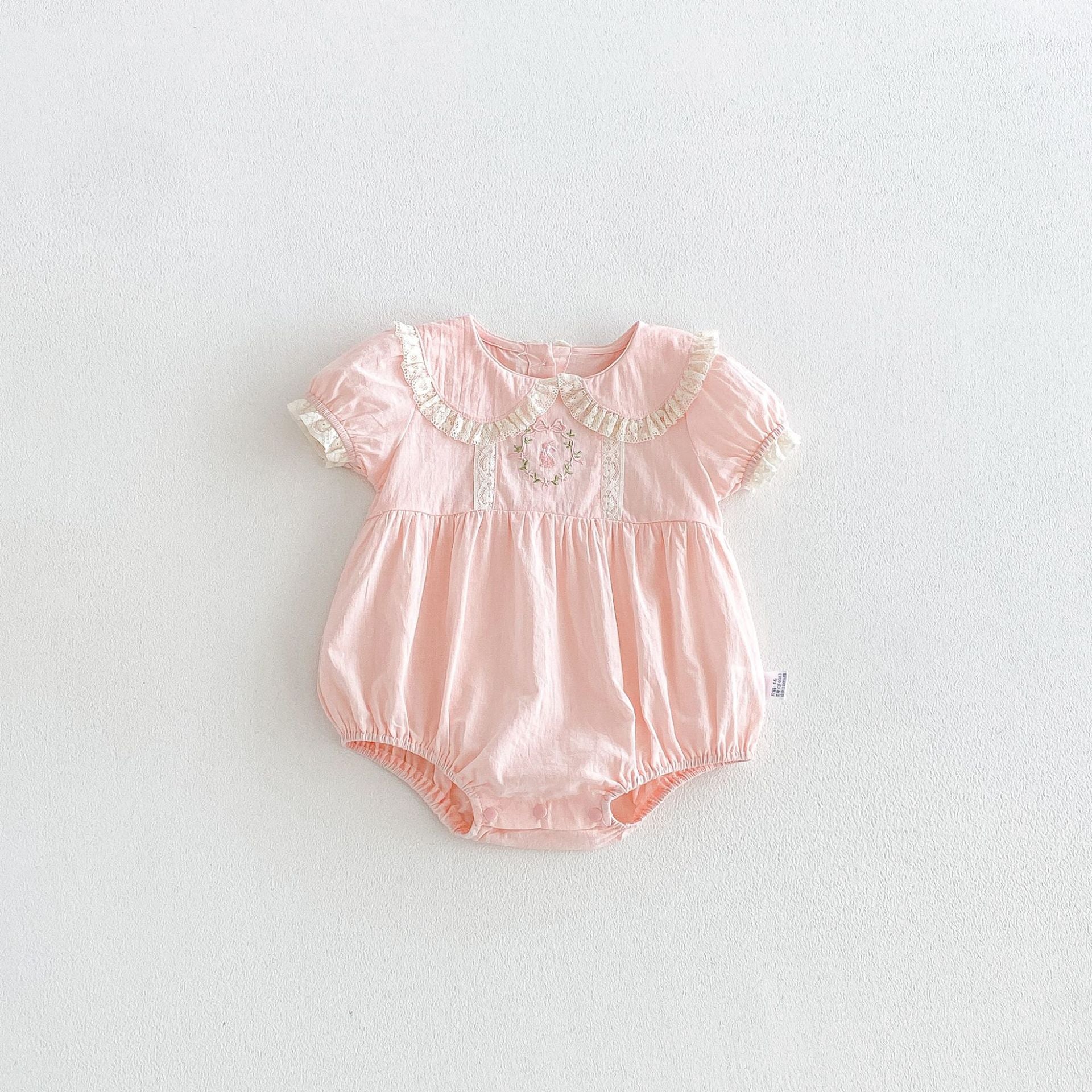 Summer Arrival Baby Girls Short Sleeves Embroidery Pattern Lace Trim Bodysuit, MyKids-USA®, Baby & Children's One-Pieces, MyKids-USA - Size/Age - 66 (3-6M) - Color - Pink -  -  - TR2605242359-A.