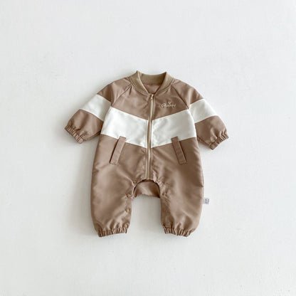 Autumn and Spring Arrival Baby Unisex Long Sleeves Casual Letters Pattern Zip-up Rompers, MyKids-USA®, Baby One-Pieces, MyKids-USA - Size/Age - 66 (3-6M) - Color - Khaki -  -  - TR2511082359-B