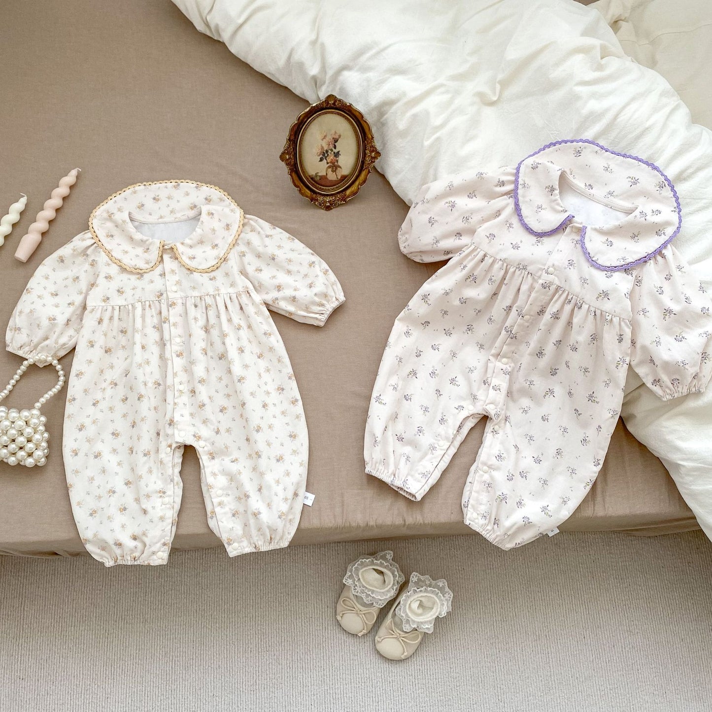 Spring Arrival Baby Girls Long Sleeves Floral Print Peter Pan Collar Rompers, MyKids-USA®, Baby One-Pieces, MyKids-USA -  -  -  -  -  -  - 