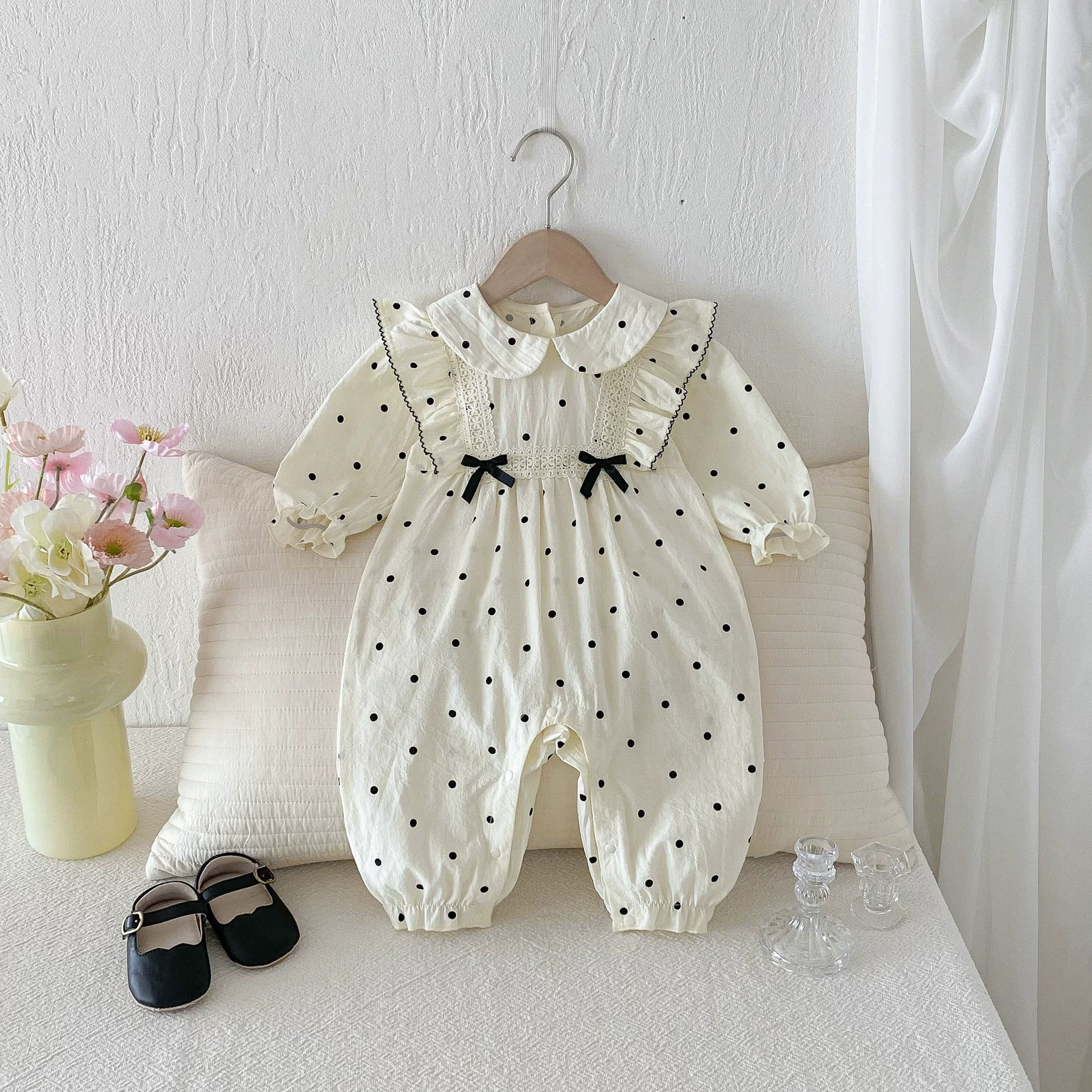 Autumn Arrival Baby Girls Long Sleeves Dots Pattern Rompers, MyKids-USA®, Baby One-Pieces, MyKids-USA - Size/Age - 66 (3-6M) - Color - Beige -  -  - TR2509062303-A