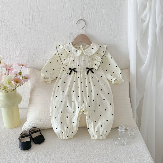 Autumn Arrival Baby Girls Long Sleeves Dots Pattern Rompers, MyKids-USA®, Baby One-Pieces, MyKids-USA - Size/Age - 66 (3-6M) - Color - Beige -  -  - TR2509062303-A
