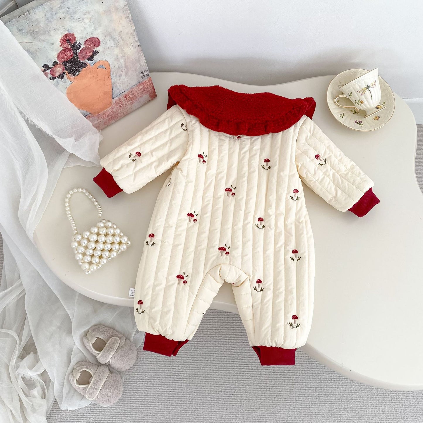 Winter Arrival Baby Girls Long Sleeves Mushrooms Pattern Embroidered Fleece-Lined Warm Rompers, MyKids-USA®, Baby One-Pieces, MyKids-USA -  -  -  -  -  -  - 