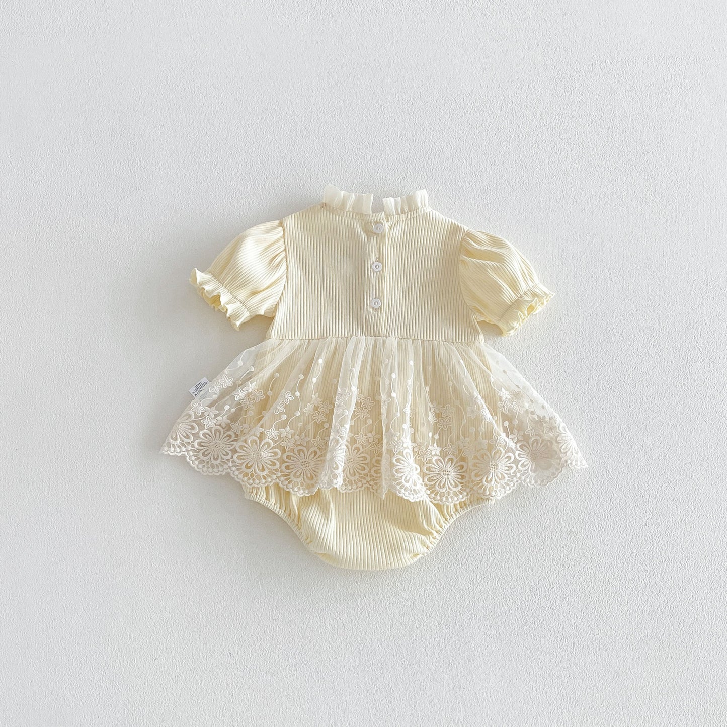 Design Summer Baby Kids Girls Short Sleeves Flowers Embroidery Pattern Tulle Bodysuit Dress