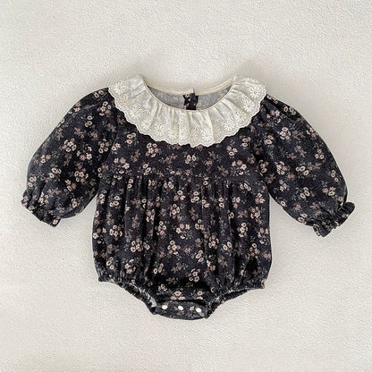 Autumn Baby Girls French-style Flowers Pattern Long Sleeves Onesies and Dress with Collar – Princess Sister Matching Set, MyKids-USA®, Baby & Toddler Outfits, MyKids-USA - Size/Age - 66 (3-6M) - Color - Black -  -  - TR2507212150-A