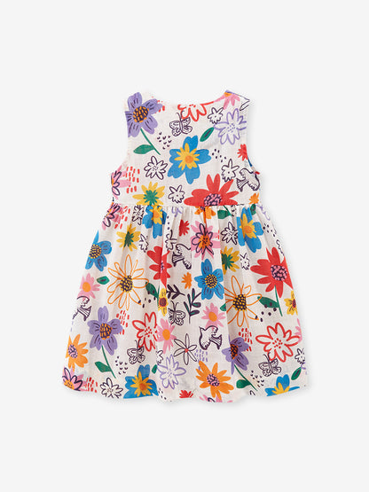 Summer Girls Sleeveless Colorful Floral Pattern Dress
