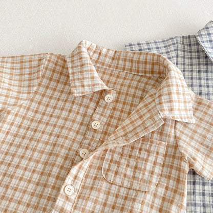 Summer Arrival Baby Unisex Plaid Short Sleeves Rompers with Turn-down Collar, MyKids-USA®, Baby One-Pieces, MyKids-USA -  -  -  -  -  -  - 