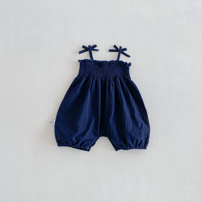 Summer Arrival Baby Girls Sleeveless Floral or Solid Color Strap Rompers, MyKids-USA®, Baby & Children's One-Pieces, MyKids-USA - Size/Age - 66 (3-6M) - Color - Navy Blue (Dark Blue) -  -  - TR2604202248-B.