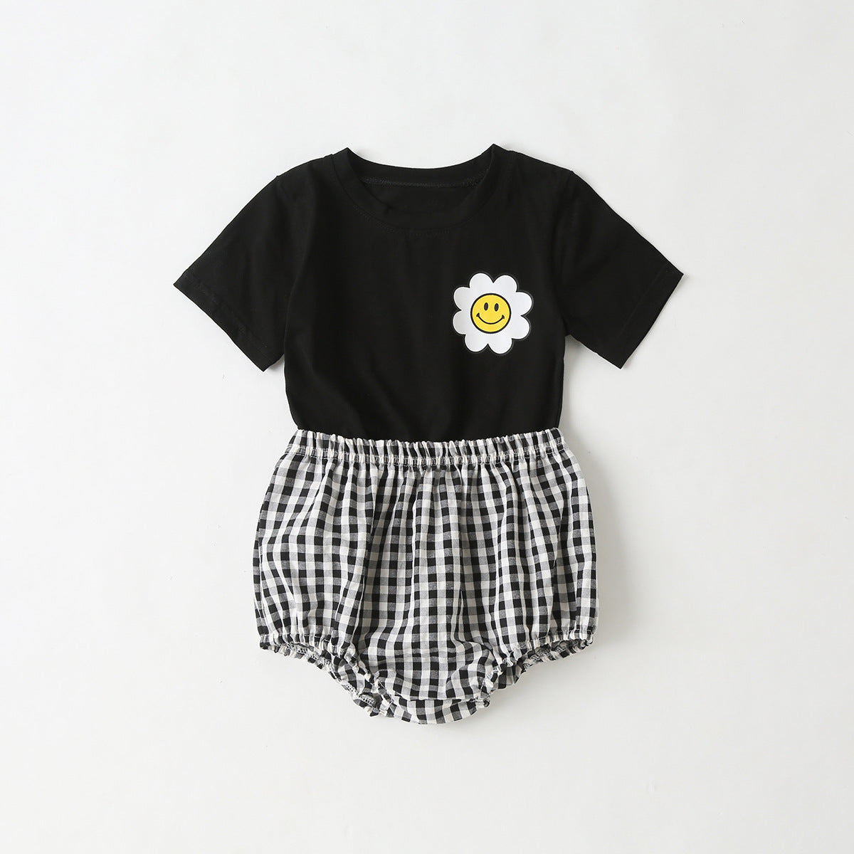 Summer Baby Kids Cartoon Flowers Pattern T-shirt and Plaid Bloomers Clothing Set, MyKids-USA®, Baby & Toddler Outfits, MyKids-USA - Size/Age - 66 (3-6M) - Color - Black -  -  - TR2504262027-A