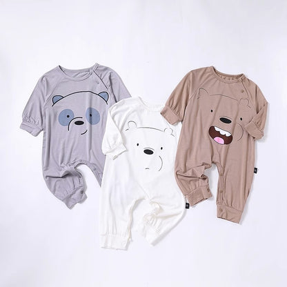 Baby Cartoon Bear Graphic Long Sleeve Soft Cotton Rompers
