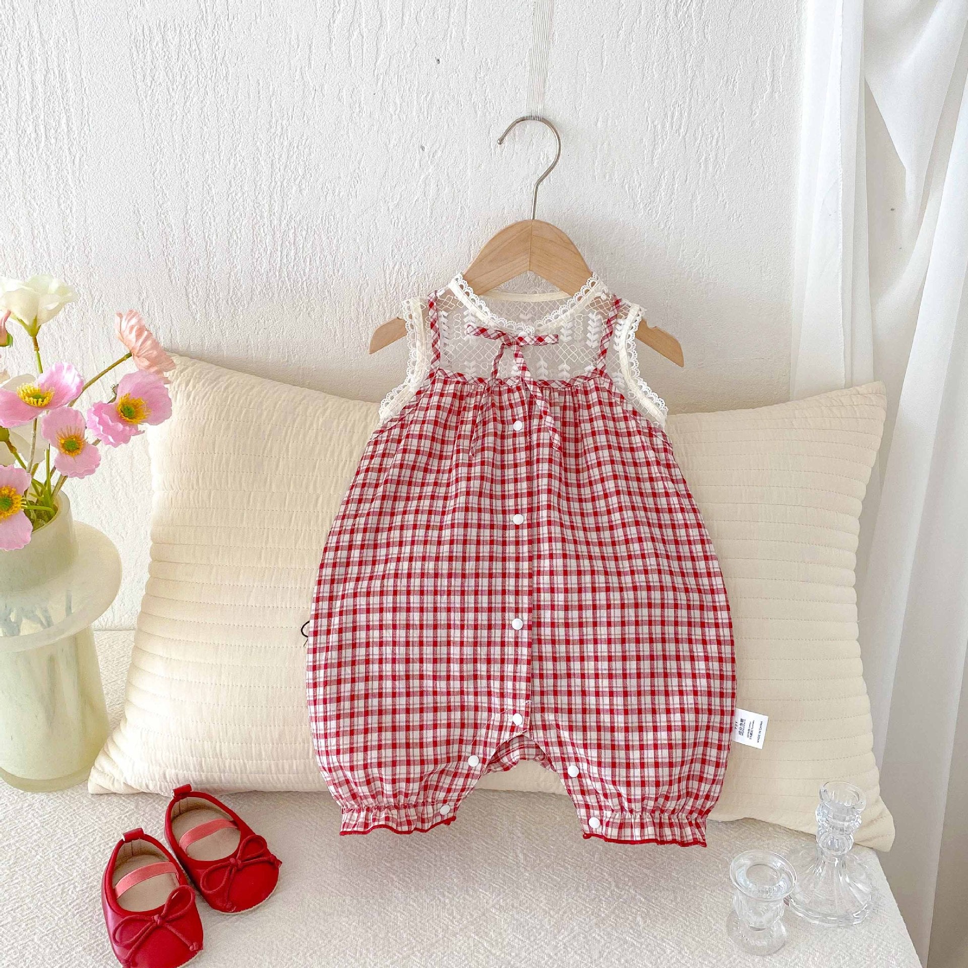 Summer Arrival Baby Girls Cute Lace Patchwork Sleeveless Plaid Rompers, MyKids-USA®, Baby One-Pieces, MyKids-USA -  -  -  -  -  -  - 