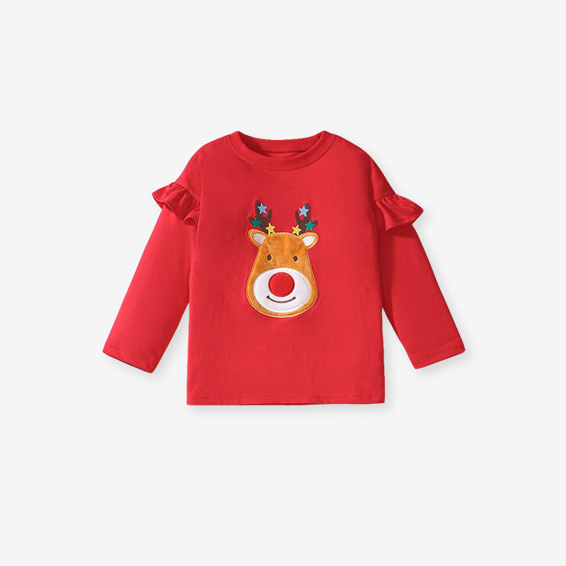 Spring and Autumn Girls Christmas Cartoon Animals Pattern Red Long Sleeves Top Shirt and Solid Color Pants Clothing Set, MyKids-USA®, Baby & Toddler Outfits, MyKids-USA -  -  -  -  -  -  - 