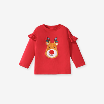 Spring and Autumn Girls Christmas Cartoon Animals Pattern Red Long Sleeves Top Shirt and Solid Color Pants Clothing Set, MyKids-USA®, Baby & Toddler Outfits, MyKids-USA -  -  -  -  -  -  - 