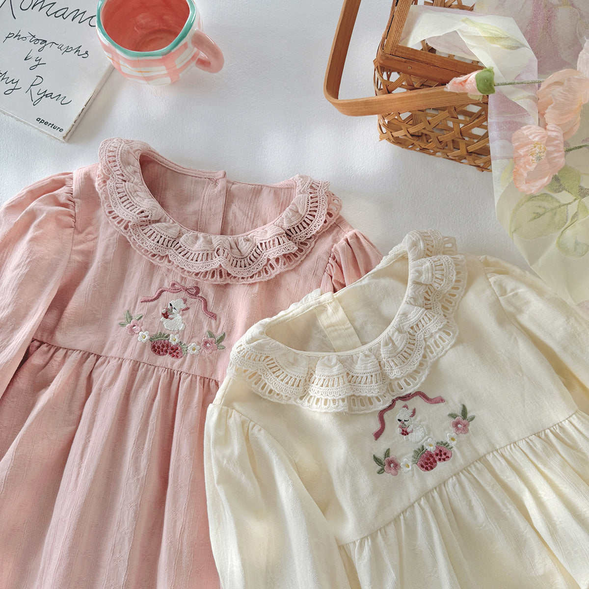 Arrival Autumn Girls Simple Cartoon Embroidery Pattern Long Sleeves Hollow-out Collar Dress, MyKids-USA®, Baby & Toddler Dresses, MyKids-USA -  -  -  -  -  -  - 