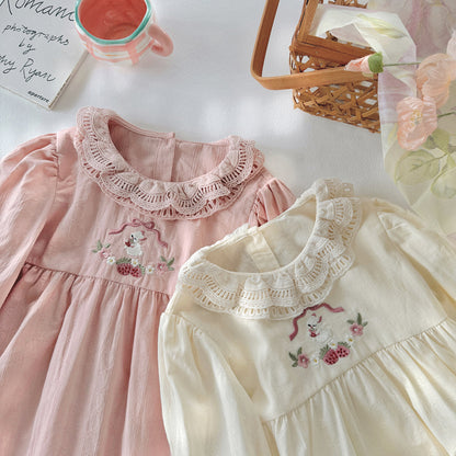 Arrival Autumn Girls Simple Cartoon Embroidery Pattern Long Sleeves Hollow-out Collar Dress, MyKids-USA®, Baby & Toddler Dresses, MyKids-USA -  -  -  -  -  -  - 