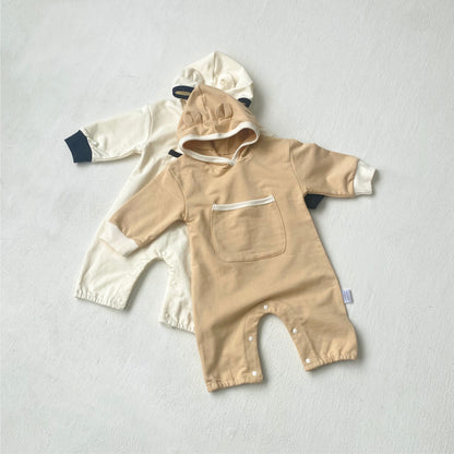 MyKids-USA® Autumn Hot Selling Baby Unisex Color Patchwork Hooded Long Sleeves Romper