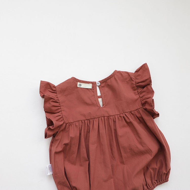 Summer Arrival Baby Girls Fly Sleeves Flowers Pattern Embroidered Bodysuit