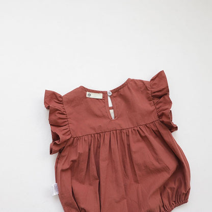 Summer Arrival Baby Girls Fly Sleeves Flowers Pattern Embroidered Bodysuit