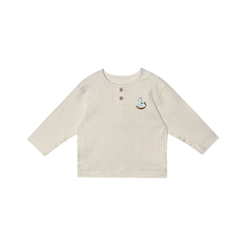 Arrival Kids Unisex Soft Comfortable Horse Embroidered Long Sleeves Thin Top, MyKids-USA®, Baby & Toddler Outerwear, MyKids-USA - Size/Age - 73 (6-9M) - Color - Beige -  -  - TR2410151756-A