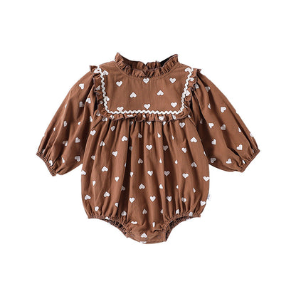 Spring Arrival Baby Girls Long Sleeves Simple Heart Pattern Onesies, MyKids-USA®, Baby One-Pieces, MyKids-USA - Size/Age - 66 (3-6M) - Color - Brown -  -  - TR2502282330-B