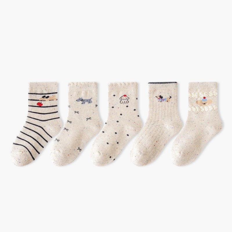 Autumn and Spring Arrival Baby Kids Boys and Girls Breathable Cartoon Pattern Socks 1 Lot=5-Pair Set, MyKids-USA®, Baby & Toddler Socks & Tights, MyKids-USA - Size/Age - S (1-3Y) - Color - Beige -  -  - TR2511222358-A