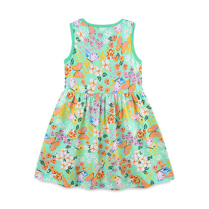 Summer Hot Selling Girls’ Flowers Pattern Butterfly Print Sleeveless Dress